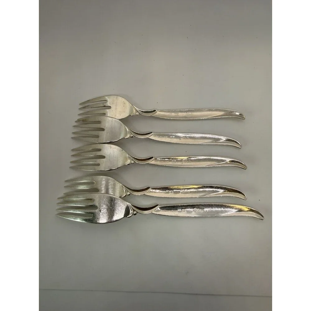 1847 Rogers Bros IS Flair Pattern Silverplate Salad Forks Set of 5 Vintage